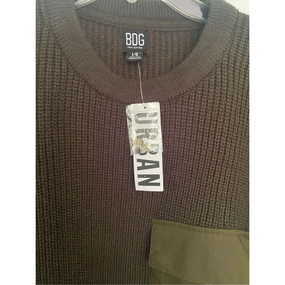 BDG Military Ribbed Sweater Dark Olive Green Sz L NWT